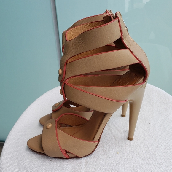 L.A.M.B. tan and coral gladiator sandal - Picture 5 of 6